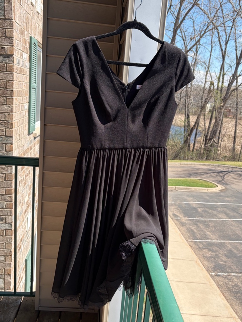 🆕🖤Dress The Population Black Fit & Flare Dress Lace Hem Cocktail Dress Size S - Picture 4 of 15